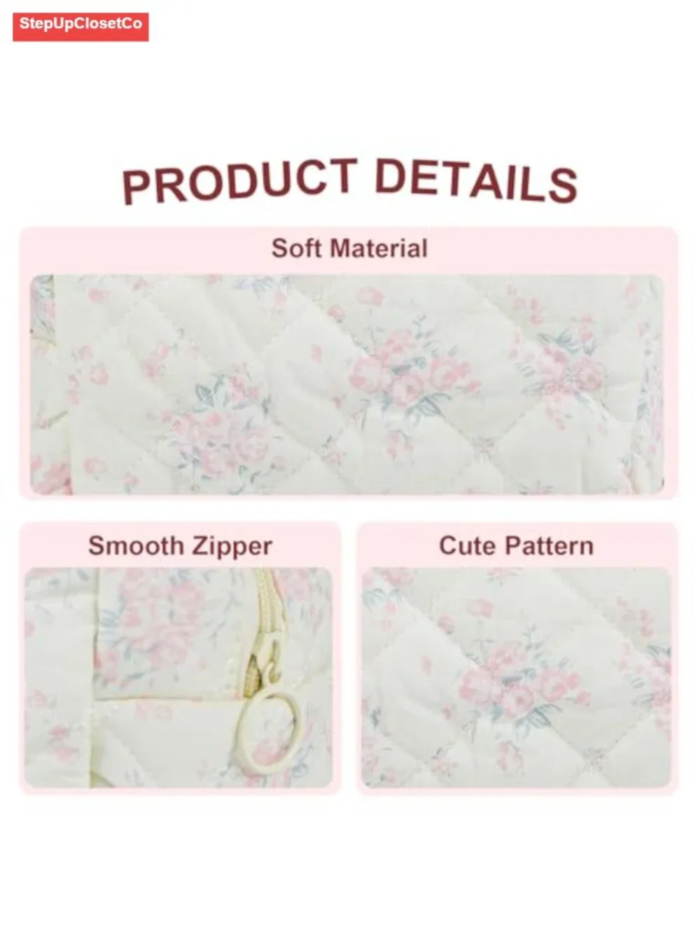 Quilted Cotton Makeup Bag Puffy Coquette Pouch Travel Toiletry Organizer